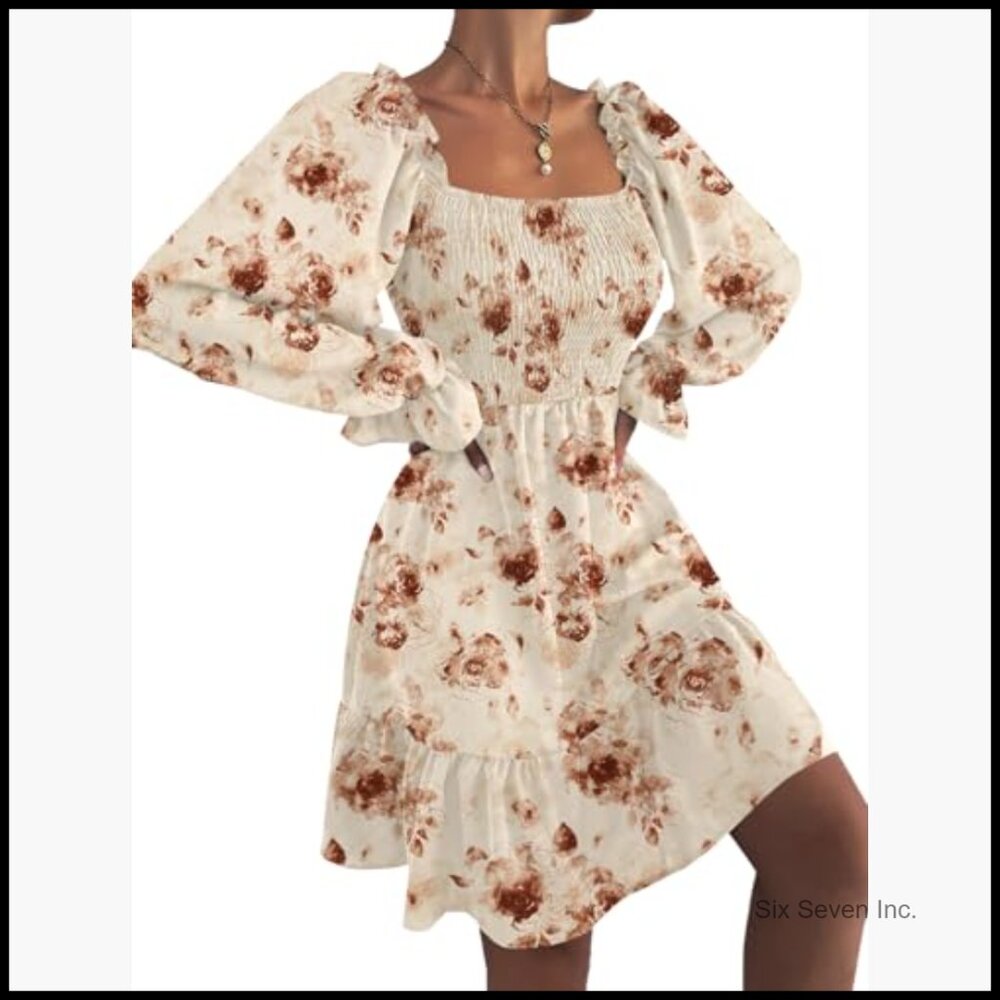 Polyester Square Neck Lantern Sleeve Shirred Ruff… - image 3